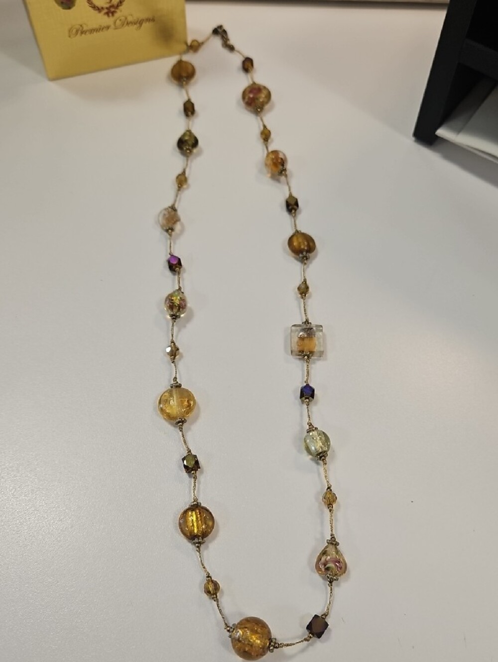 Premier Designs Gold and Amber Glass Bead Necklace with Accent Beads - Picture 3 of 11
